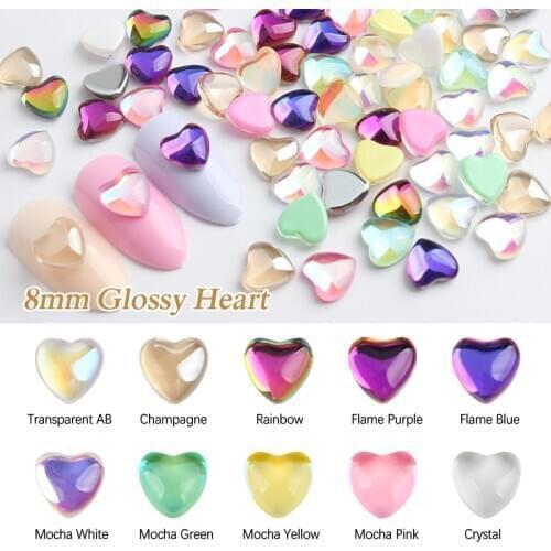 New 8MM Heart Glossy Glass Rhinestones new Mocha color Stones Gems For DIY Nail Art Decorations Accessories