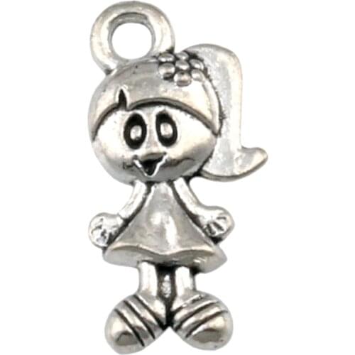 25 Pcs/ Lot Little Girl Charm Pendants Alloy Jewelry DIY Fit Bracelets Necklace Earrings 7.5x15.2mm A-416