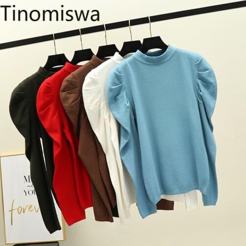 Tinomiswa Solid Color Puff Sleeve Pullover Jupmers O Neck All-match Korean Style Knit Tops New Arrival All-match Pull Femme
