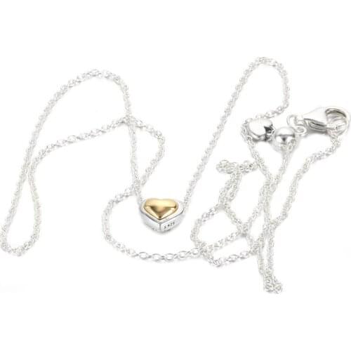 S925 Necklace For Women Domed Golden Heart Collier Necklace Girl Fashhion Choker fit Lady Jewelry