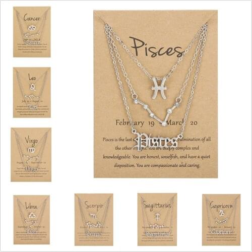 3Pcs/Set 12 Constellation Pendant Necklaces Couple Lover Fashion Cardboard Star Zodiac Sign Charm Pisces Necklace Jewelry Gifts