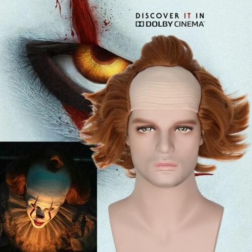 Movie Stephen Kings It Pennywise Joke Cosplay Short Synthetic Orange Brown Hair Halloween Role Play Wigs