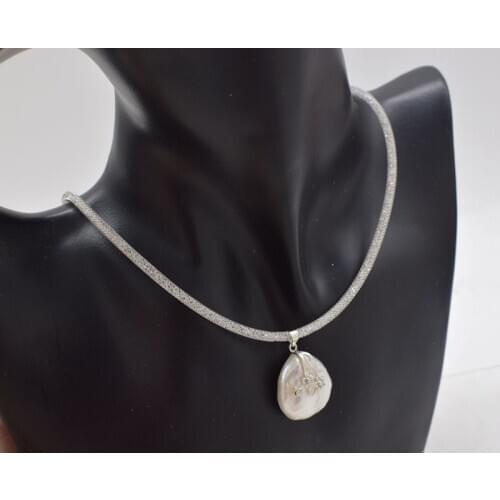 Freshwater pearl white falt baroque keshi +chain 25mm FPPJ wholesale beads nature for woman wedding