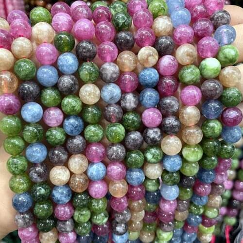 Natural Colorful Tourmaline Chalcedony Jades Stone Spacer Beads For Jewelry Making 6 8 10mm DIY Bracelet Accessories 15'' Strand