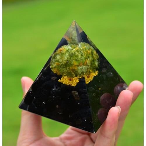 Tree Of Life Olivine Orgone Crystal Stone Energy Pyramid Generator Healing Yoga Meditation Protection Home Office Decoration