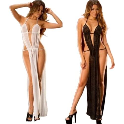 See Through Split Dress Lace Sexy Lingerie Transparent Sexi Women Suspenders Skirt Erotic Underwear Ladies Night Club Dresses