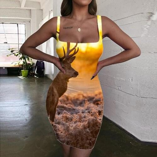 Giyu Brand Deer Dresses Women Beautiful Bodycon Dress Plant Sundress Landscape Vestido Sexy Womens Clothing Party Vintage