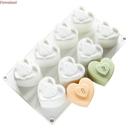 3d Heart Silicone 8 Holes Love Lock Mould DIY Handmade Soap Silicone Mould Heart Shape Fondant Cake Chocolate Mold Cake Decors