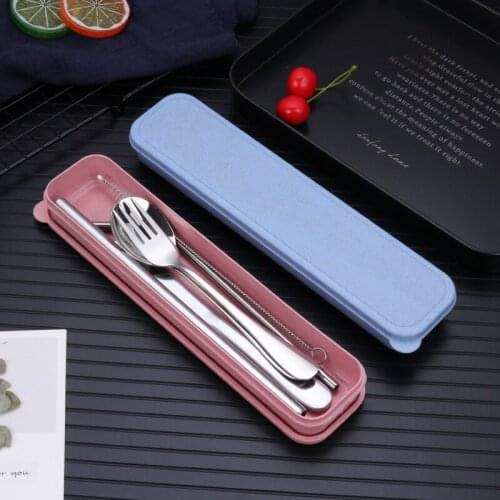 Stainless steel tableware knife fork spoon Straw set portable tableware outdoor travel tableware