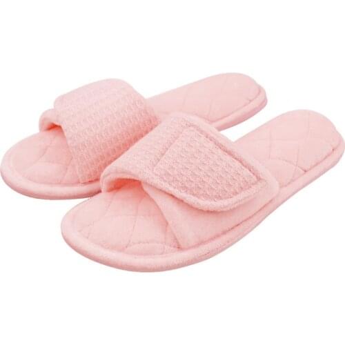 Women Four seasons adjustable size Velcro cotton slippers, extra large Velcro cotton shoes, non-slip soft sole