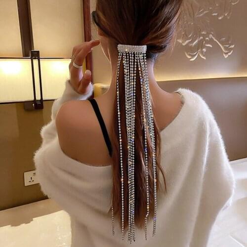 Tiara Hair Clip Hairpin Female Hot Drilling Tassel Long Baroque Rhinestones Women Japanese And Korean New Cool In Spring Summer