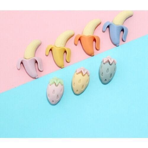 Girls Hair jewelry Bow Center DIY Material 10pcs Kawaii Fruit Banana Strawberry Resin Cabochons Clay Charms Beading Material