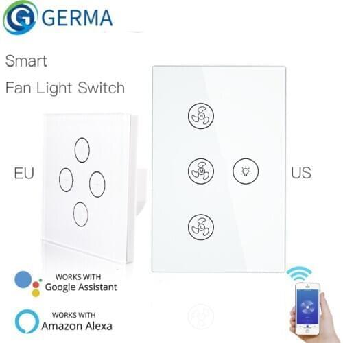 WiFi Smart Ceiling Fan Light Lamp Wall Switch Smart Life/Tuya APP Remote Various Speed Control Works with Alexa Echo Google Home