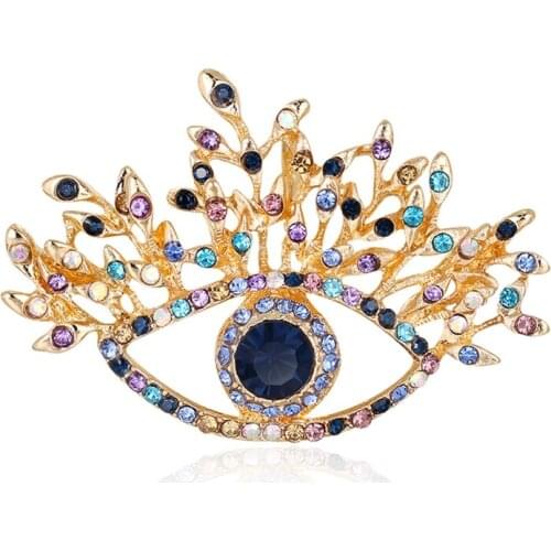 High Quality Crystal Rhinestones Blue Eye Brooch Pins Fashion Womens Dress Hat Shoes Decorated Jewelry