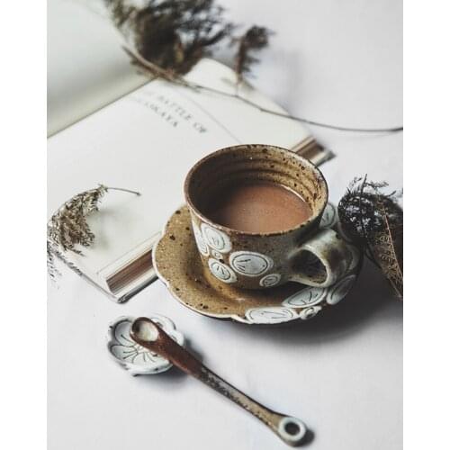 Japanese coarse pottery coffee cup saucer set household handmade mug milk tea cup teacup dish