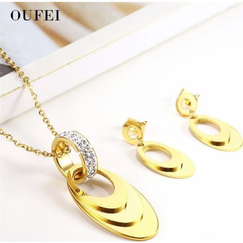 OFUEI Stainless Steel Jewelry Woman Vogue 2019 Indian Necklace sets Of Earrings Female Shell Jewellery Accessories Wedding Gift