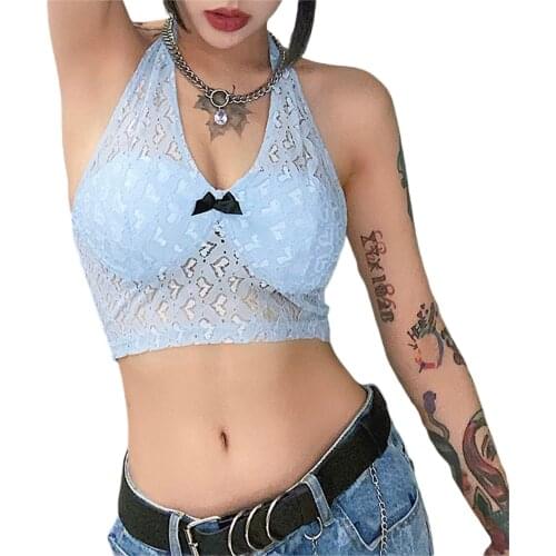 Sexy Womens Halter V-Neck Backless Camisole Summer Sleeveless Lace Hollow Out Zip Back Crop Tanks Tops