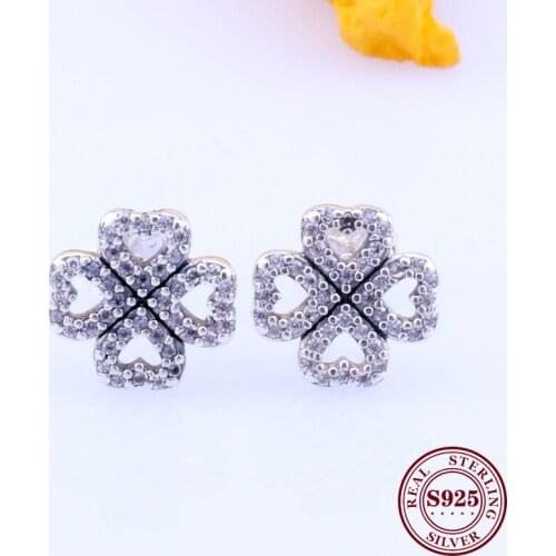 Bewill Original 925 Sterling Silver Flower Four Leaf Earrings Lucky Four Leaf Grass Earrings For Women Gift Jewelry