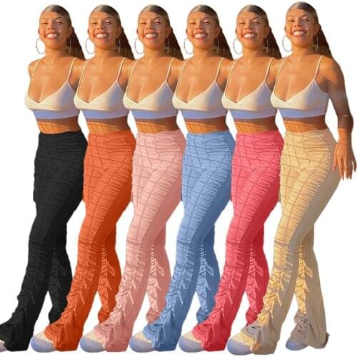 ZKYZWX High Waist Stacked Leggings for Women Flare Pant Joggers Elastic Bell Bottom Sweatpants Plus Size Stretch Lounge Trousers