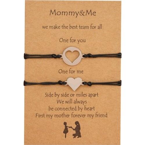 2PCS/Lot Mother Daughter Stainless Steel Bracelet Leather Rope Chain Heart Butterfly Charm Bracelets For Women Mothers Day Gift