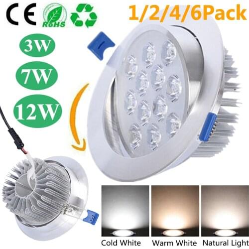3W 7W 12W Recessed LED Ceiling Lamp Downlight Spotlight AC85-265V Home Lighting Aluminum Celling Bulb Lamp LED Down Light D30