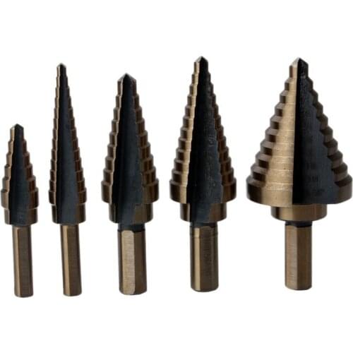 ABSF 5 Pcs Cobalt Multiple Hole Step Drill Bit Set Tools Aluminum Case Metal Drilling Tool for Metal Wood Step Cone Drill