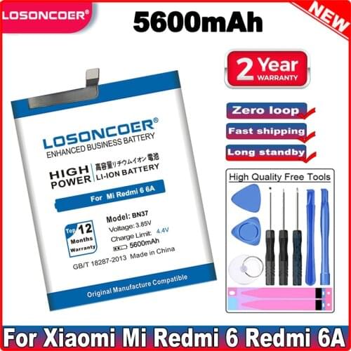 LOSONCOER 4550mAh BN37 Battery For Xiaomi Mi Redmi6 Redmi 6 Redmi6A Redmi 6A Redrice 6 Good Quality Phone Batteries