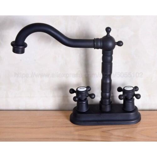 Oil Rubbed Bronze Double Handle Bathroom Wash Basin Mixer Taps / 2 Hole Deck Mounted Swivel Spout Vessel Sink Faucets znf150