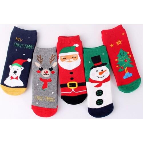 5Pair/lot Childrens Christmas Socks Cartoon Cute Elk Terry Thickened Warm Childrens Socks