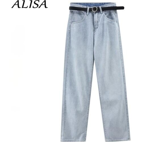 Spring Summer Denim Jeans Woman Vintage High Waist Straight Leg Jeans Pants Women Loose Button Fly Ankle-Length Denim Pants