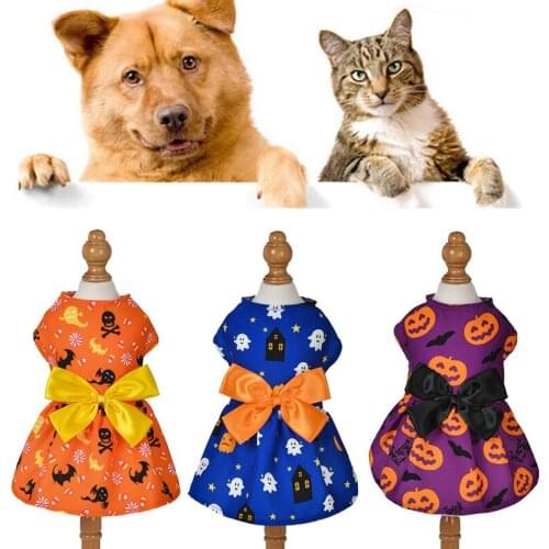 Halloween Lovely Dog Pets Cotton Skirt Bow Princess Style Bow Skirt Pet Skirt Halloween Print Skirt Puppy Cat Supplies dress