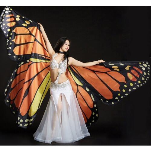 Butterfly Belly Dance Costume 360 Isis Wings Egyptian Dance Wear Women Cape Cloak Dance Fairy Wing Butterfly Wings and sticks