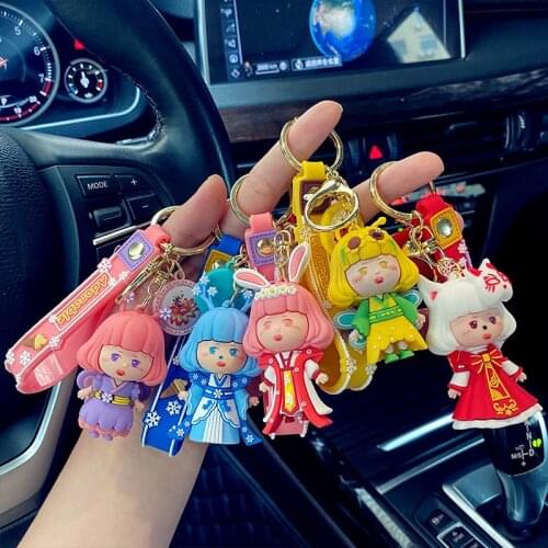 Cute Elf Girl Resin Keychain Trend Car Key Pendant Keyring Cartoon Girl Women Backpack Key Chains Gift Ornament