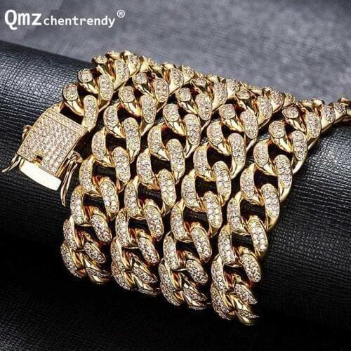 Hip hop Mens Copper Curb Cuban Chain Necklaces Bling Iced Out Fully Cz Boy Necklace With Luxury Box Clasp Jewelry Drop Shipping