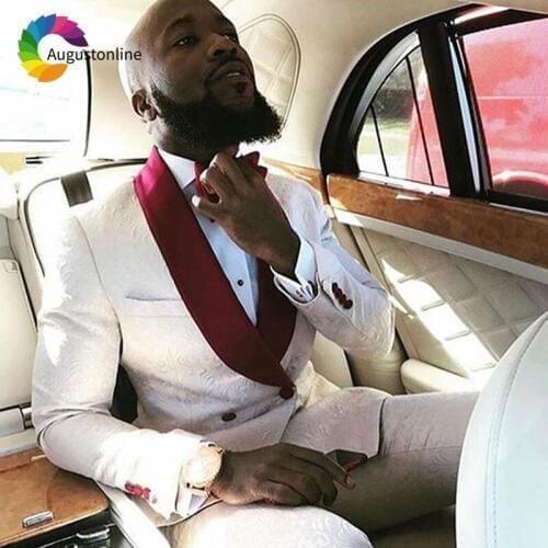 Printed Double Breasted Wedding Suits for Men Classic Shawl Lapel Slim Fit Groom Tuxedo 2Piece Jacket Pants Costume Homme Ternos
