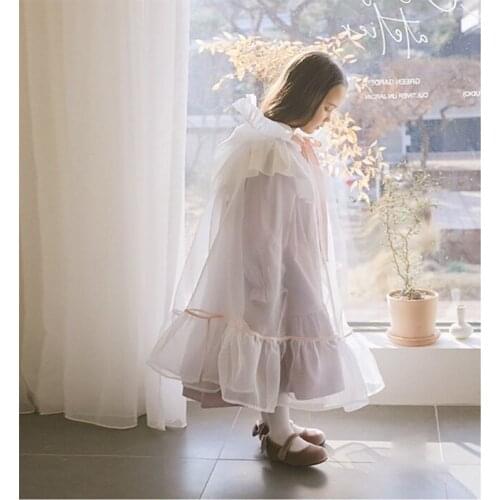 Kid Girl White Organza Bow Cloak.Vintage Toddler Kids Ruffles Cape Transparent Princess Poncho Hooded Cloaks.Children’s Clothing