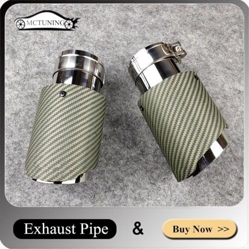 One Pair Car Styling Carbon Fiber Nozzles Stainless Tailpipes Length 170MM For Akrapovic Exhaust Pipe Green Matte Muffler Tip