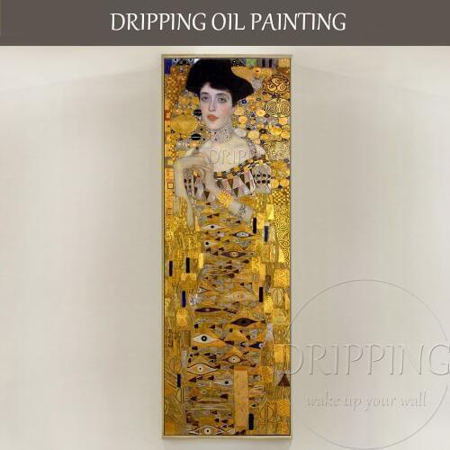Excellent Artist Reproduce Gustav Klimt Oil Painting Luxury Artwork Woman Wearing Golden Dress Oil Painting for Living Room