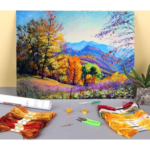 Landscape Sunny Autumn Printed 11CT Cross Stitch Embroidery Patterns DMC Threads Hobby Handmade Painting Knitting Stamped
