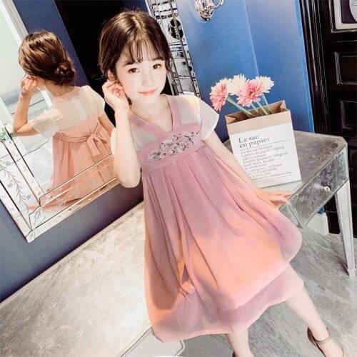 2021 Girl Chinese Style Hanfu Super Fairy Summer Fashion Dress Mini Sukienka Dziewczynka Girls Party Dress Kids