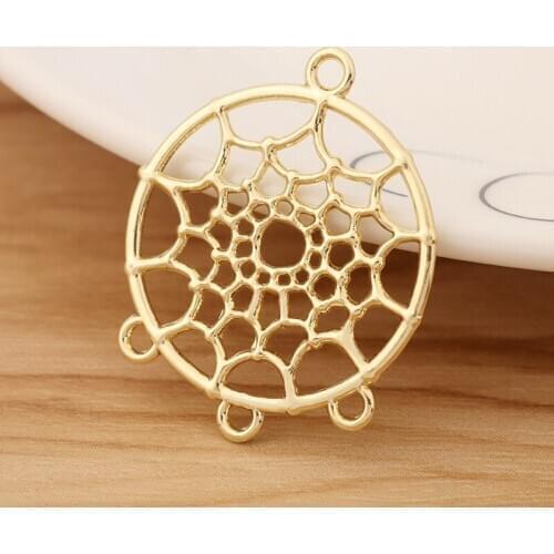 10 Pieces Gold Tone Dream Catcher Connector Charms Pendants for Earrings Necklace Jewellery Making Accessories 34x28mm