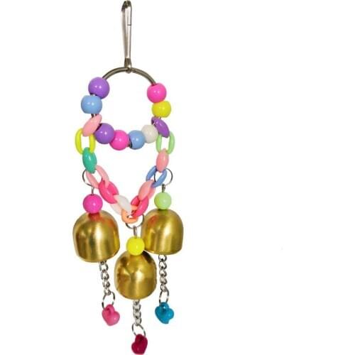 Bird Hanging Bells Toy with Colorful Wood Beads Parrot Swing for Small Parakeet Cages Decorative Accessories