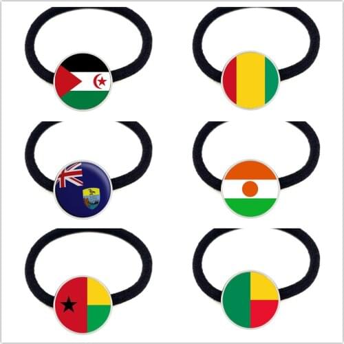 Western Sahara,Guinea,Saint Helena,Niger,Guinea-Bissau,Benin National Flag Headband Glass Cabochon Elastic Hair Bands Gift