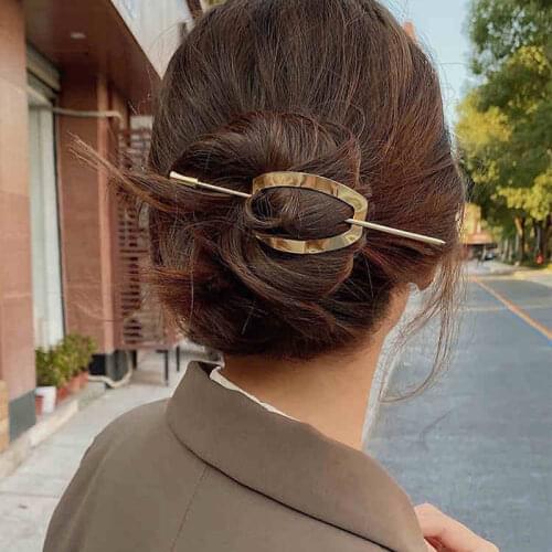 Japanese and Korean style simple retro geometric metal hairpin modern cold wind wild elegant retro plate headwear