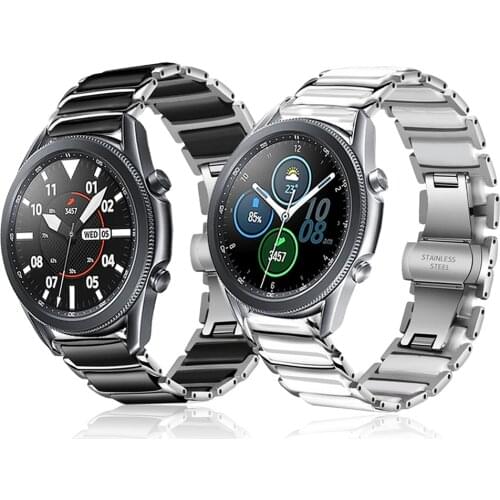 Stainless steel + ceramic strap for Samsung Galaxy Watch 3 45mm 41mm Wrist Band Active 2 44mm 40mm / Gear S3 Watchband Bracelet
