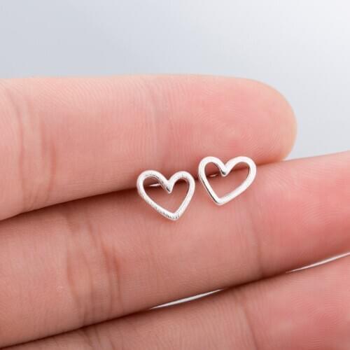 Fashion Simple Style Mini Hollow Heart Shaped 925 Sterling Silver Stud Earrings for Women Girls Fine Jewelry Valentine Gifts