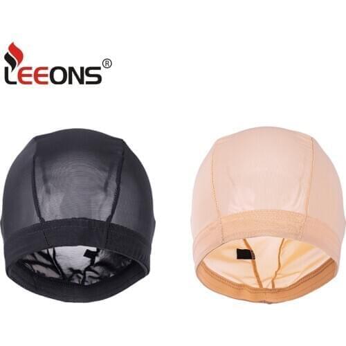 Leeons S/M/L Mesh Dome Caps For Wigs Making Glueless Spandex Wig Cap Hair Weaveing Net With Elastic Wig Bands Breathable Wig Cap