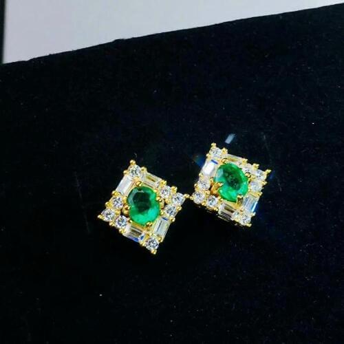 SHILOVEM 925 sterling silver Natural Emerald earrings classic fine Jewelry women wedding wholesale gift 4*5mm jce0405666agml
