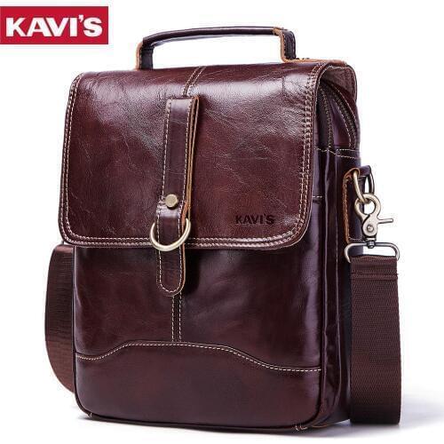 KAVIS Genuine Cow Leather Messenger Bag Mens Shoulder Male Crossbody Handbag Bolsas Sling Chest Bag for Male Travel Qualit