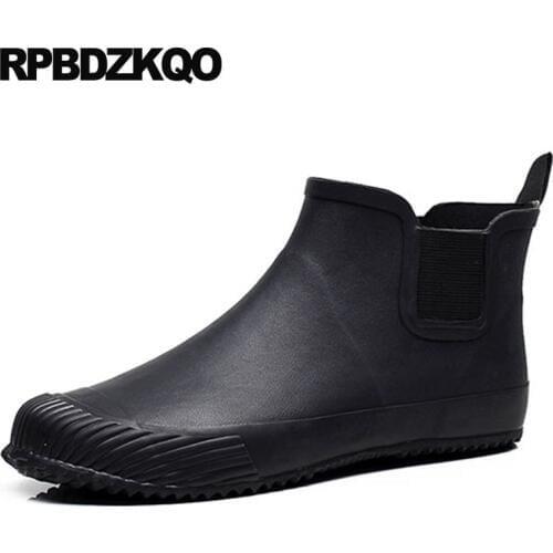 Waterproof Booties Men Slip On Casual Shoes 2018 Plus Size Black High Top Rubber Boots Ankle Rainboots Chelsea Cheap Rain